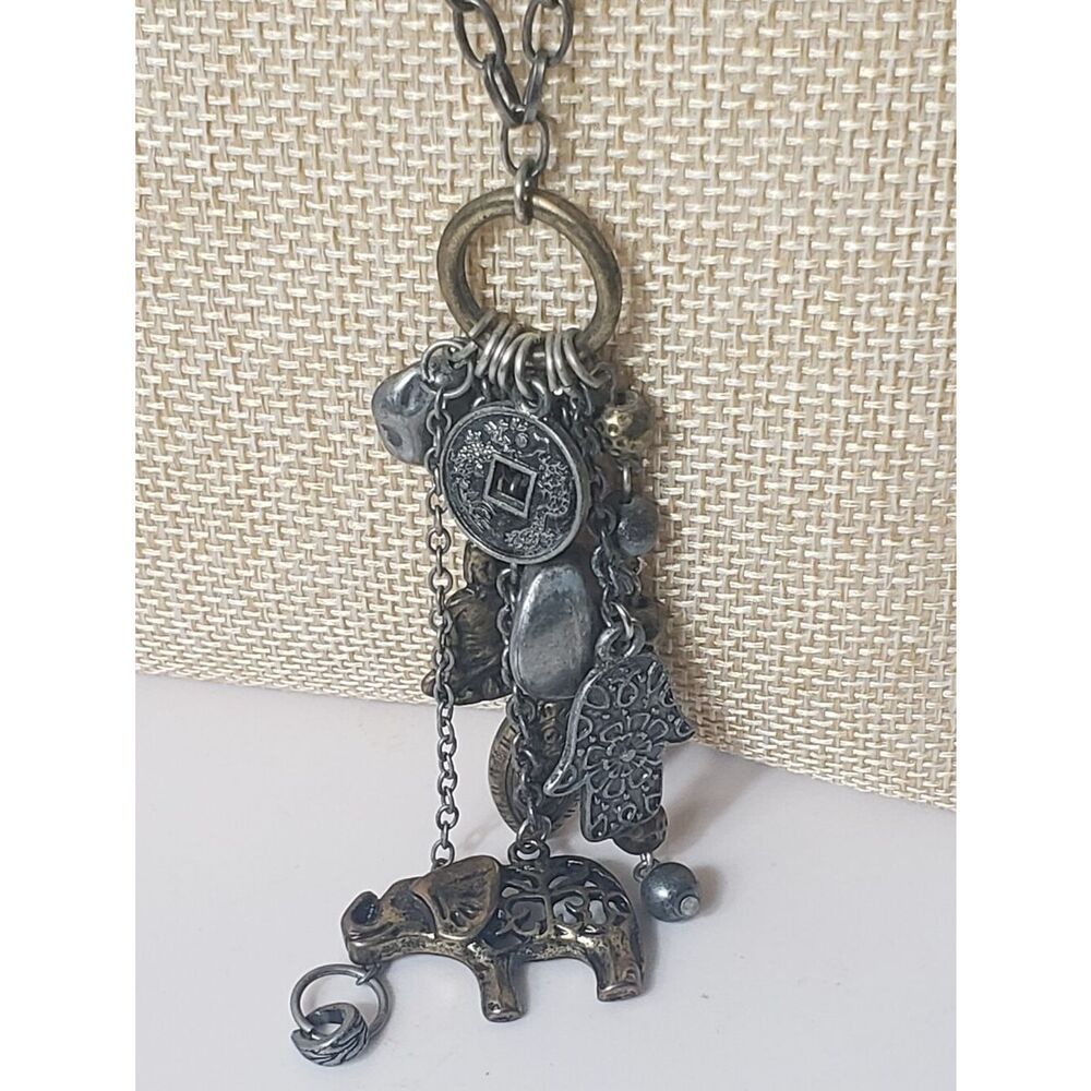 Long Charm Boho Necklace Mixed Metals